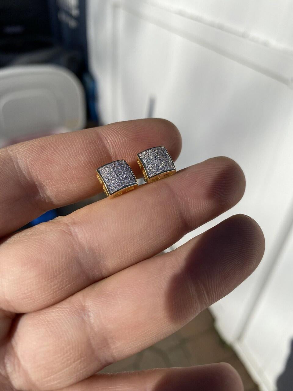 MOISSANITE Square Dome Hip Hop Earrings - 14k Gold Vermeil 925 Silver - 9mm