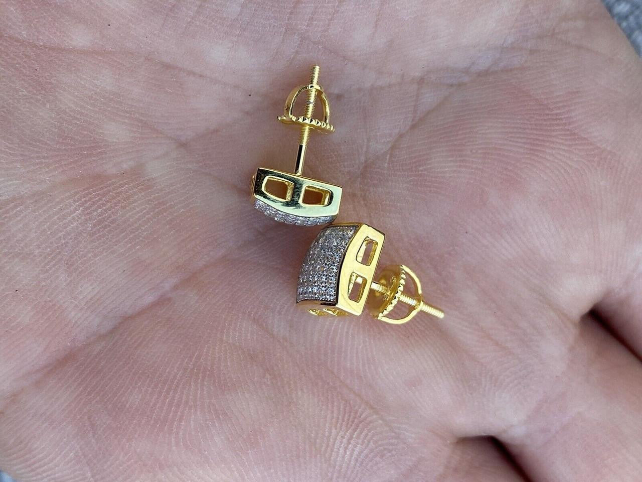 MOISSANITE Square Dome Hip Hop Earrings - 14k Gold Vermeil 925 Silver - 9mm