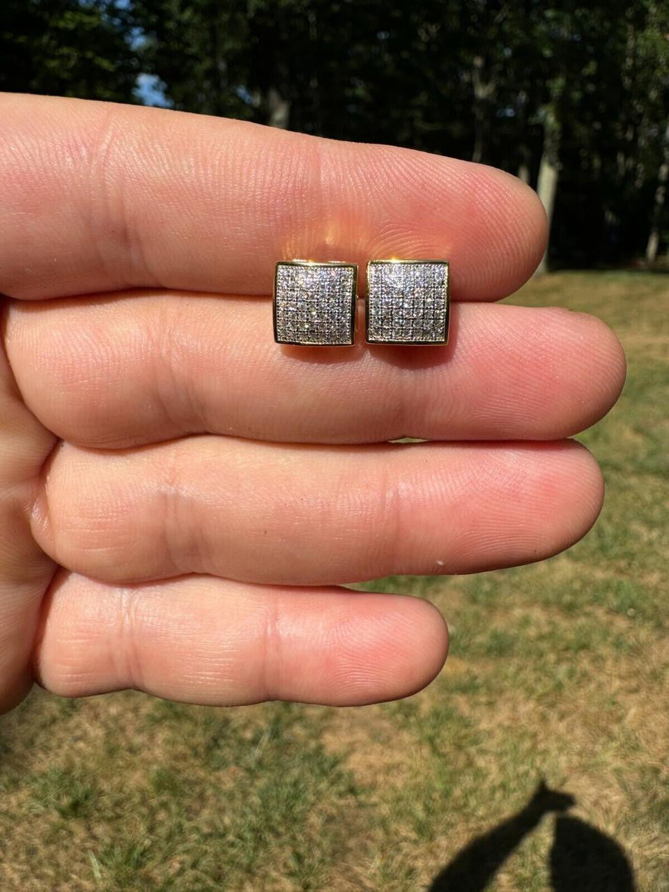 MOISSANITE Square Dome Hip Hop Earrings - 14k Gold Vermeil 925 Silver - 9mm
