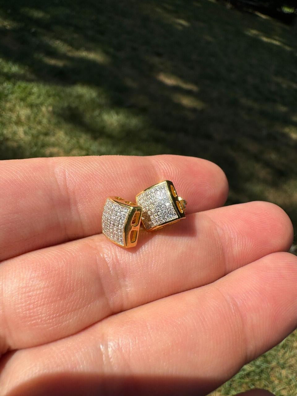 MOISSANITE Square Dome Hip Hop Earrings - 14k Gold Vermeil 925 Silver - 9mm