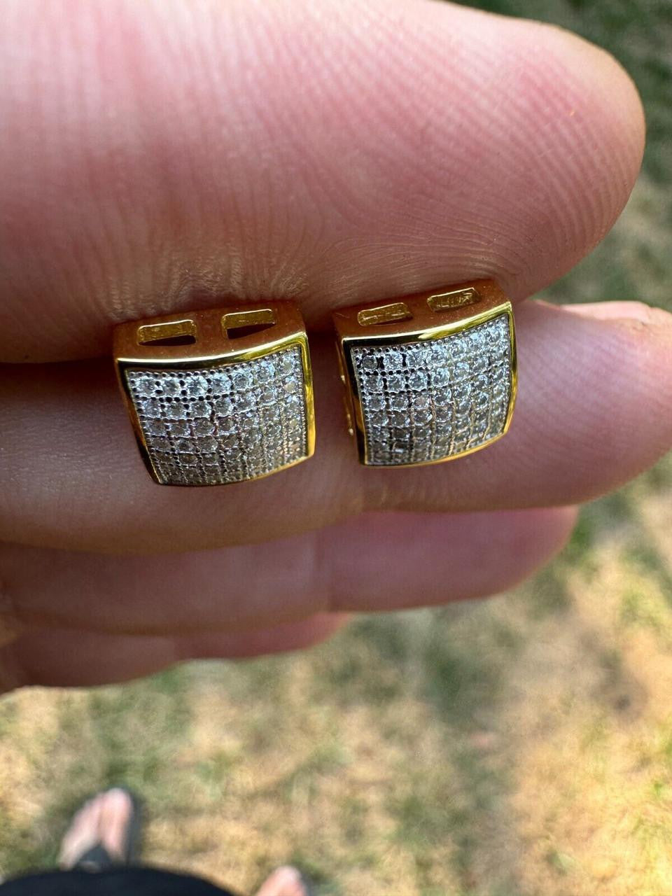 MOISSANITE Square Dome Hip Hop Earrings - 14k Gold Vermeil 925 Silver - 9mm