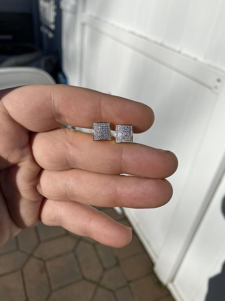 MOISSANITE Square Dome Hip Hop Earrings - 14k Gold Vermeil 925 Silver - 9mm