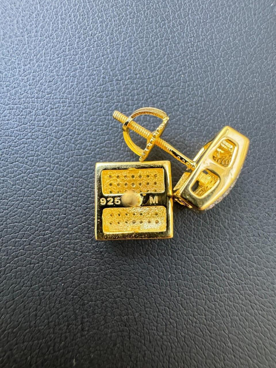 MOISSANITE Square Dome Hip Hop Earrings - 14k Gold Vermeil 925 Silver - 9mm