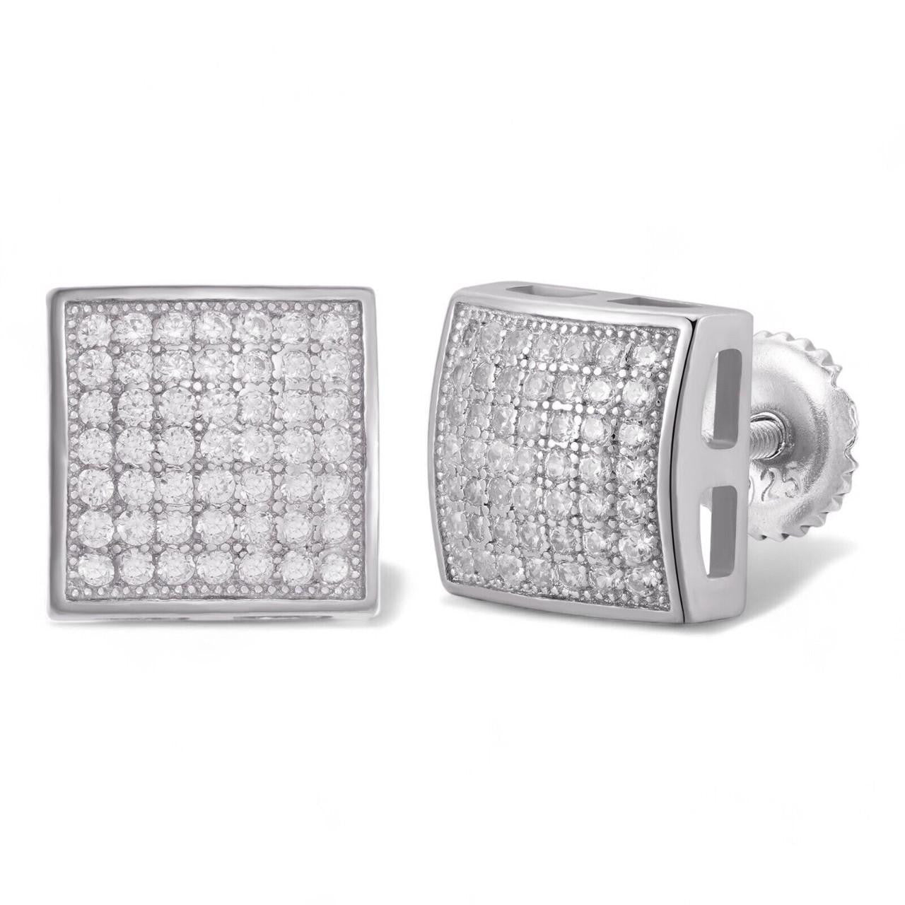 MOISSANITE Square Dome Hip Hop Earrings - 925 Silver - 9mm