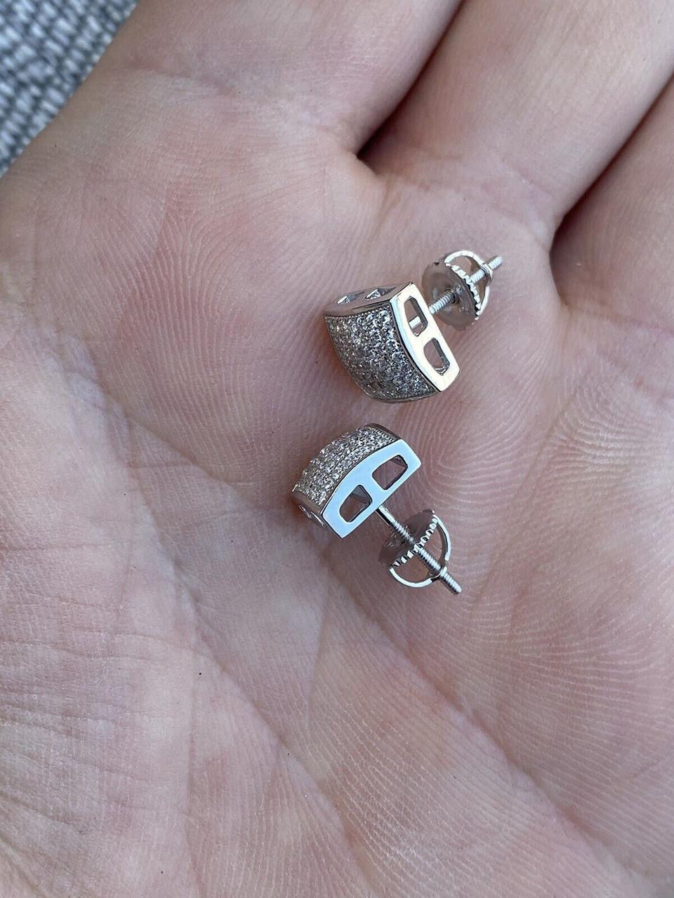 MOISSANITE Square Dome Hip Hop Earrings - 925 Silver - 9mm
