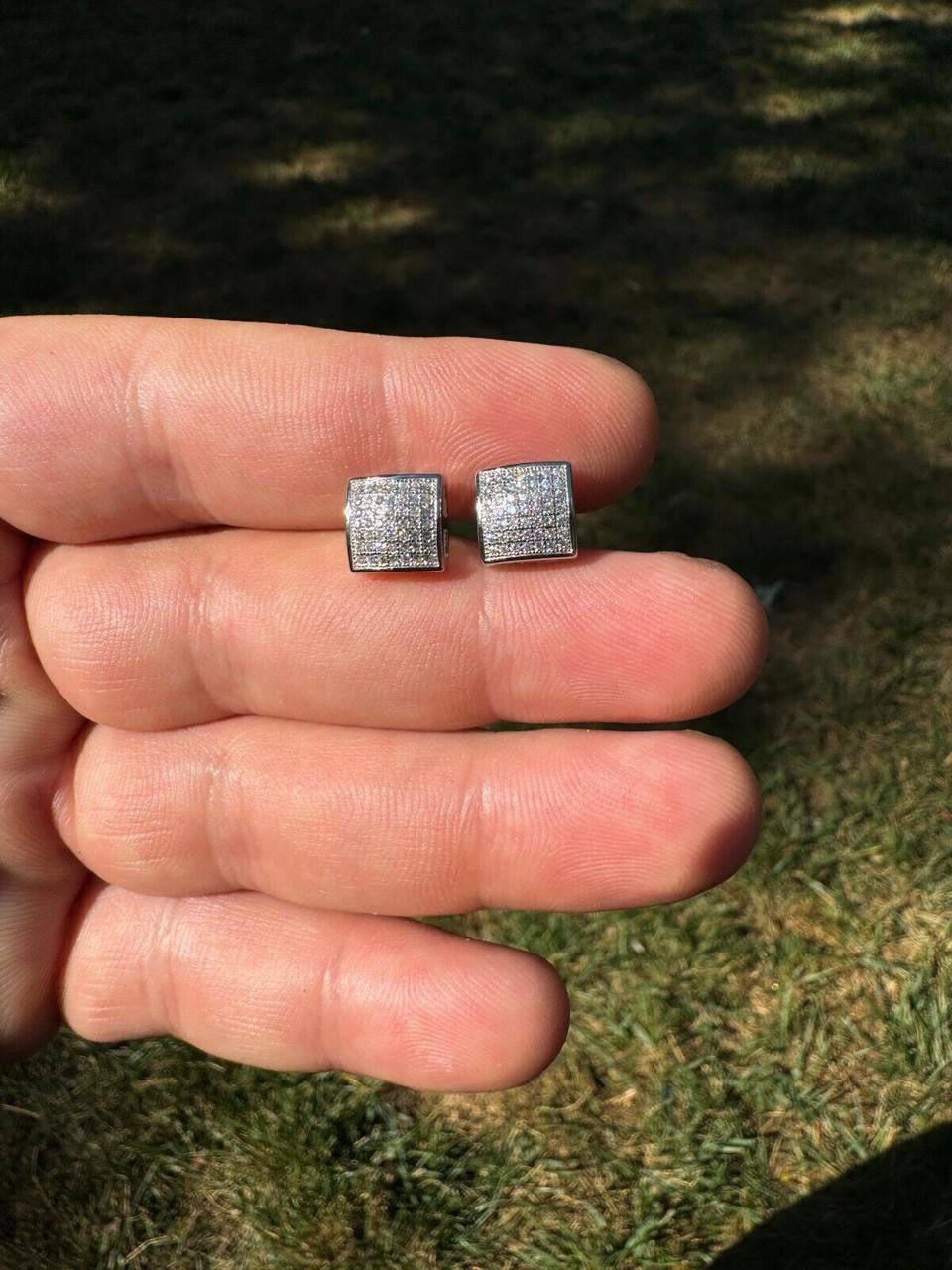 MOISSANITE Square Dome Hip Hop Earrings - 925 Silver - 9mm