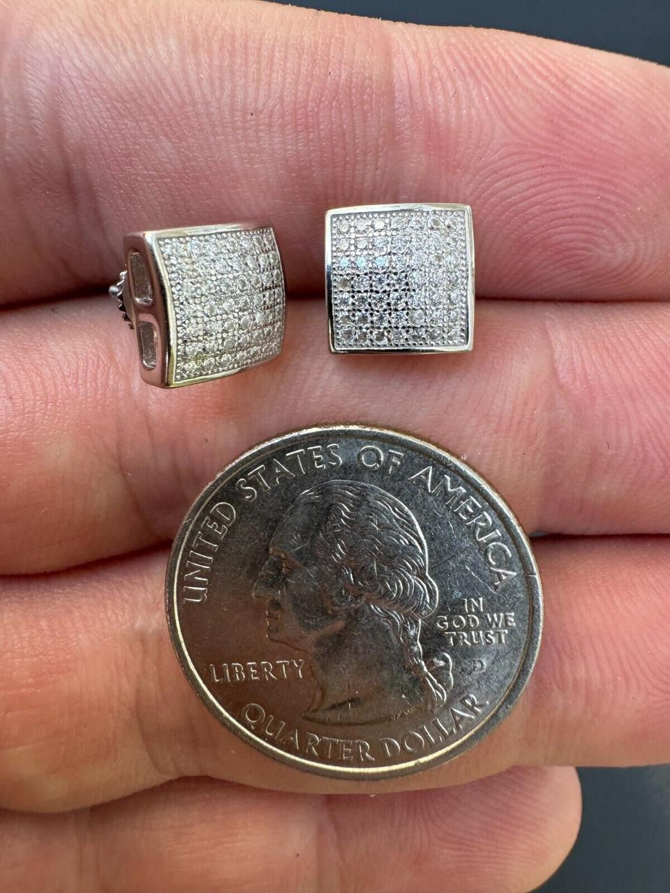 MOISSANITE Square Dome Hip Hop Earrings - 925 Silver - 9mm