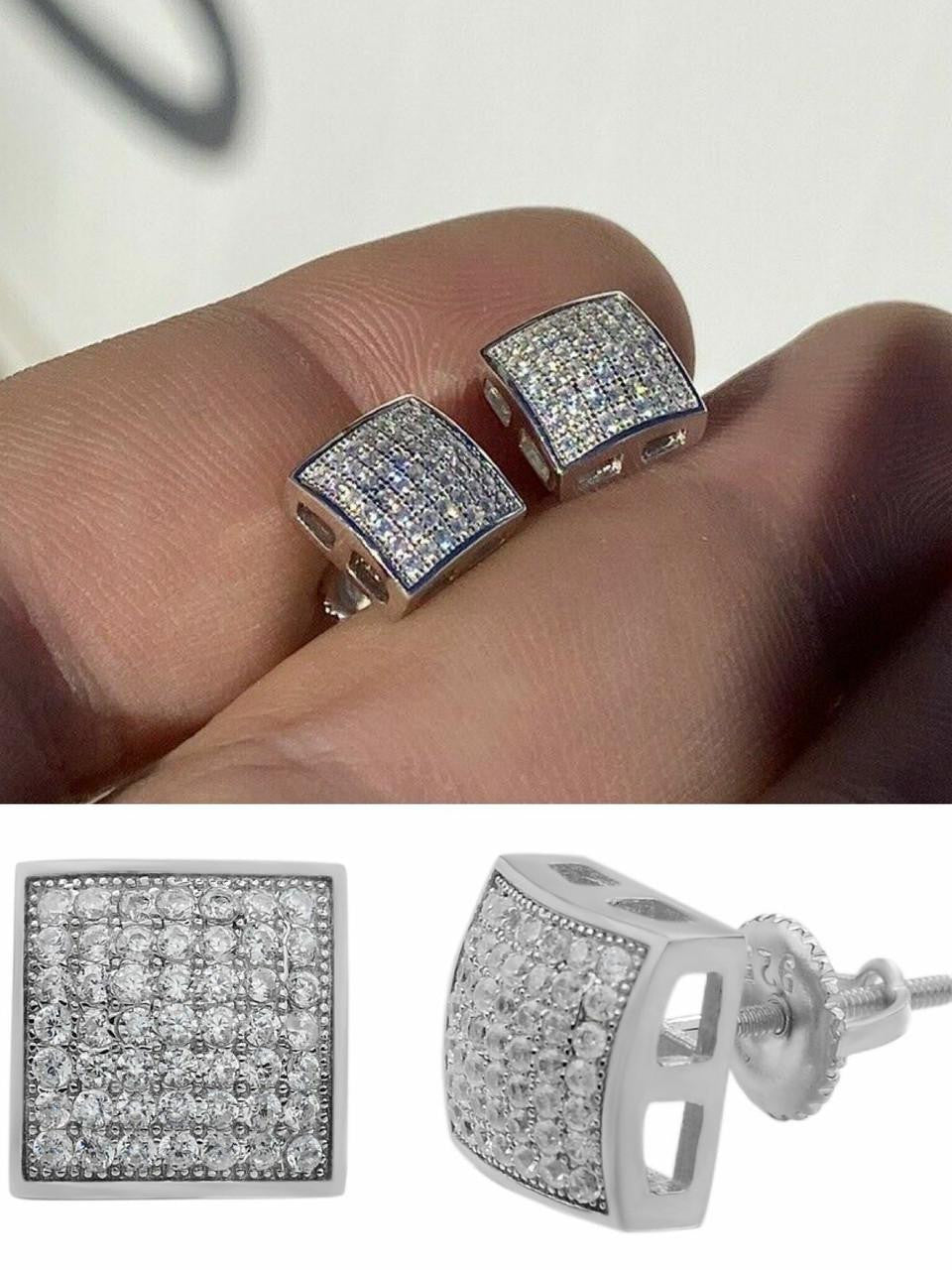 MOISSANITE Square Dome Hip Hop Earrings - 925 Silver - 9mm
