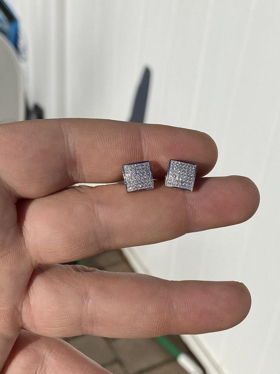 MOISSANITE Square Dome Hip Hop Earrings - 925 Silver - 9mm