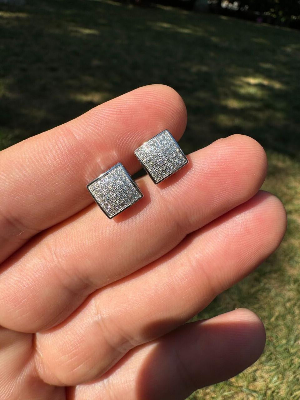 MOISSANITE Square Dome Hip Hop Earrings - 925 Silver - 9mm