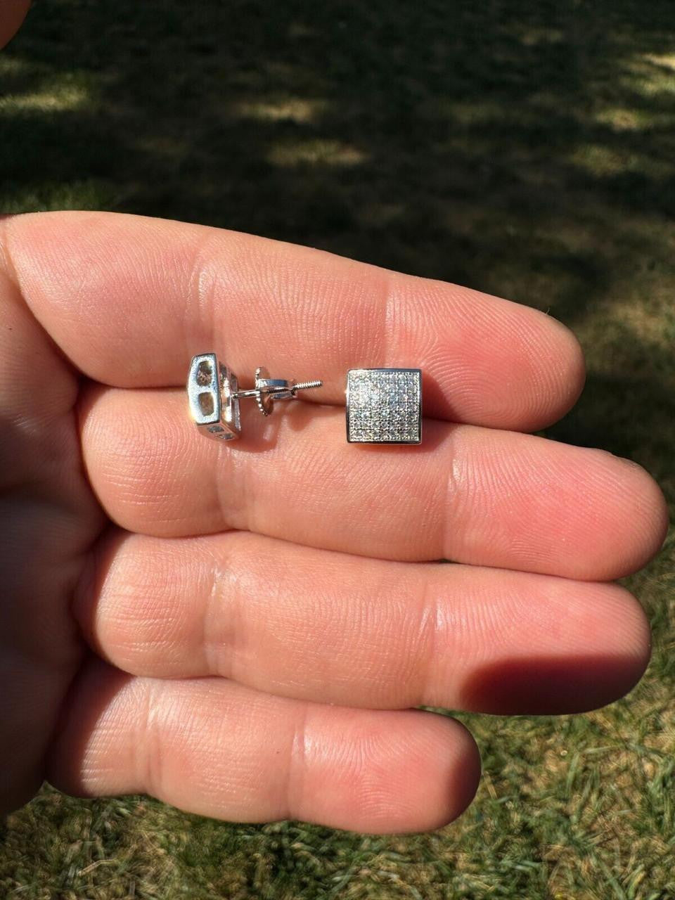 MOISSANITE Square Dome Hip Hop Earrings - 925 Silver - 9mm
