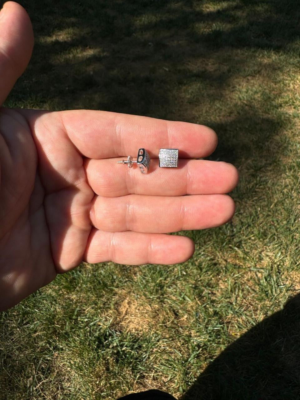 MOISSANITE Square Dome Hip Hop Earrings - 925 Silver - 9mm