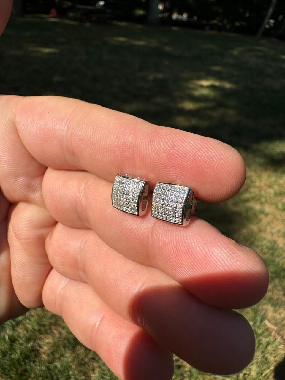 MOISSANITE Square Dome Hip Hop Earrings - 925 Silver - 9mm