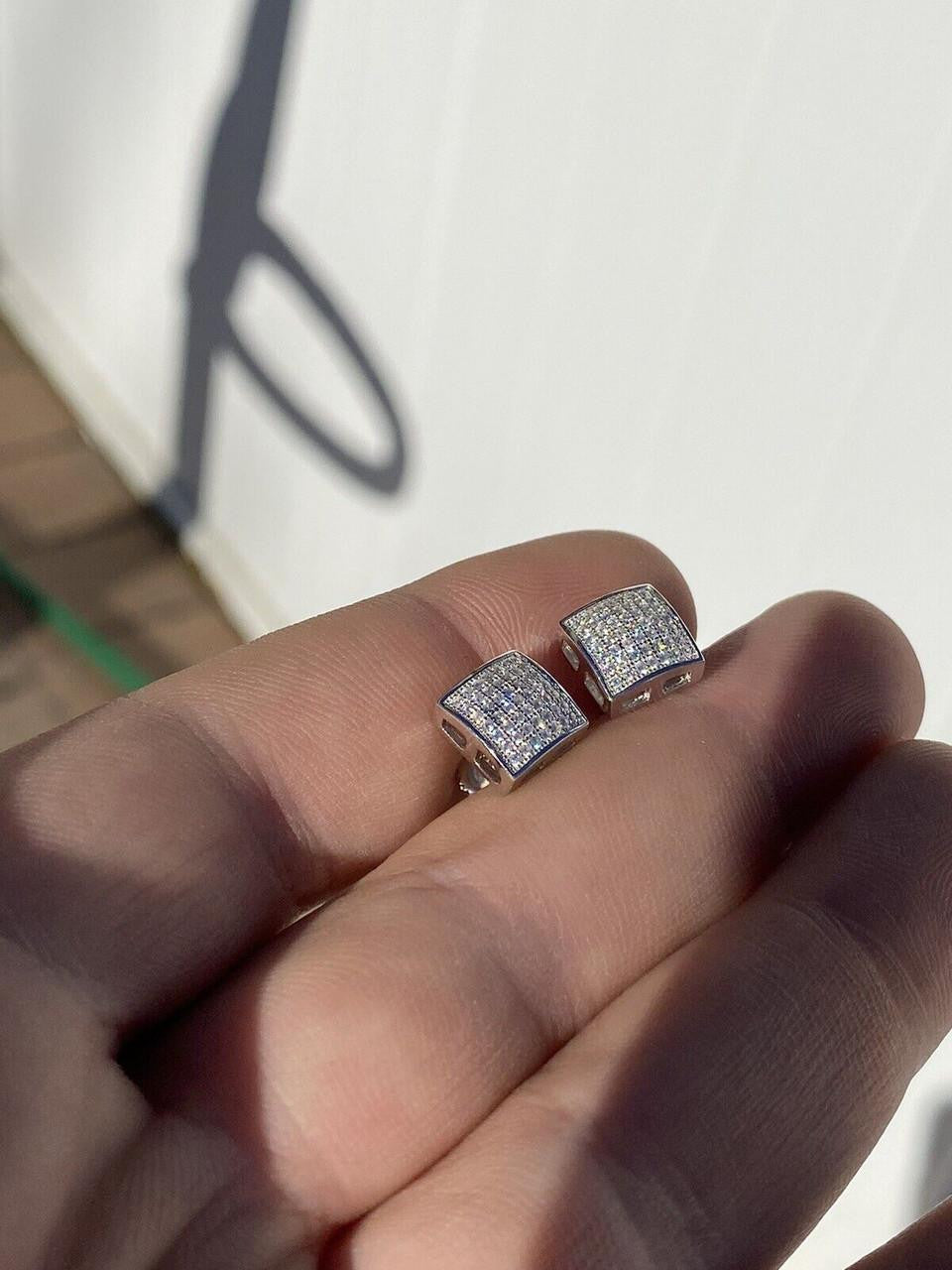 MOISSANITE Square Dome Hip Hop Earrings - 925 Silver - 9mm