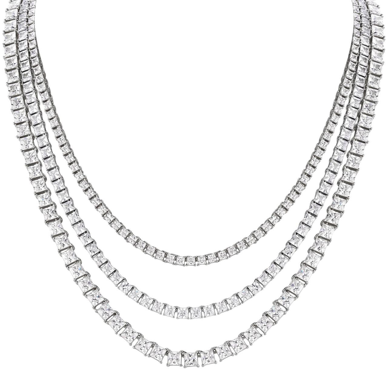 MOISSANITE Square Princess Cut Tennis Chain Necklace Iced Out - 925 Silver - 3mm-5mm - 14"-28"