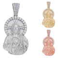 MOISSANITE St Jude San Judas Iced Pendant - 14k Yellow/Rose Gold Vermeil Or 925 Silver  - Large 2.75"
