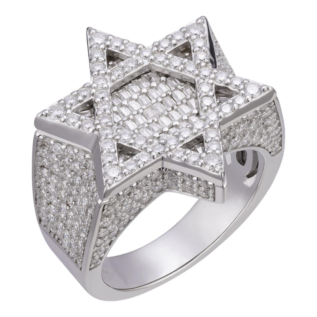 MOISSANITE Star Of David Baguette Iced Out Ring - 925 Silver