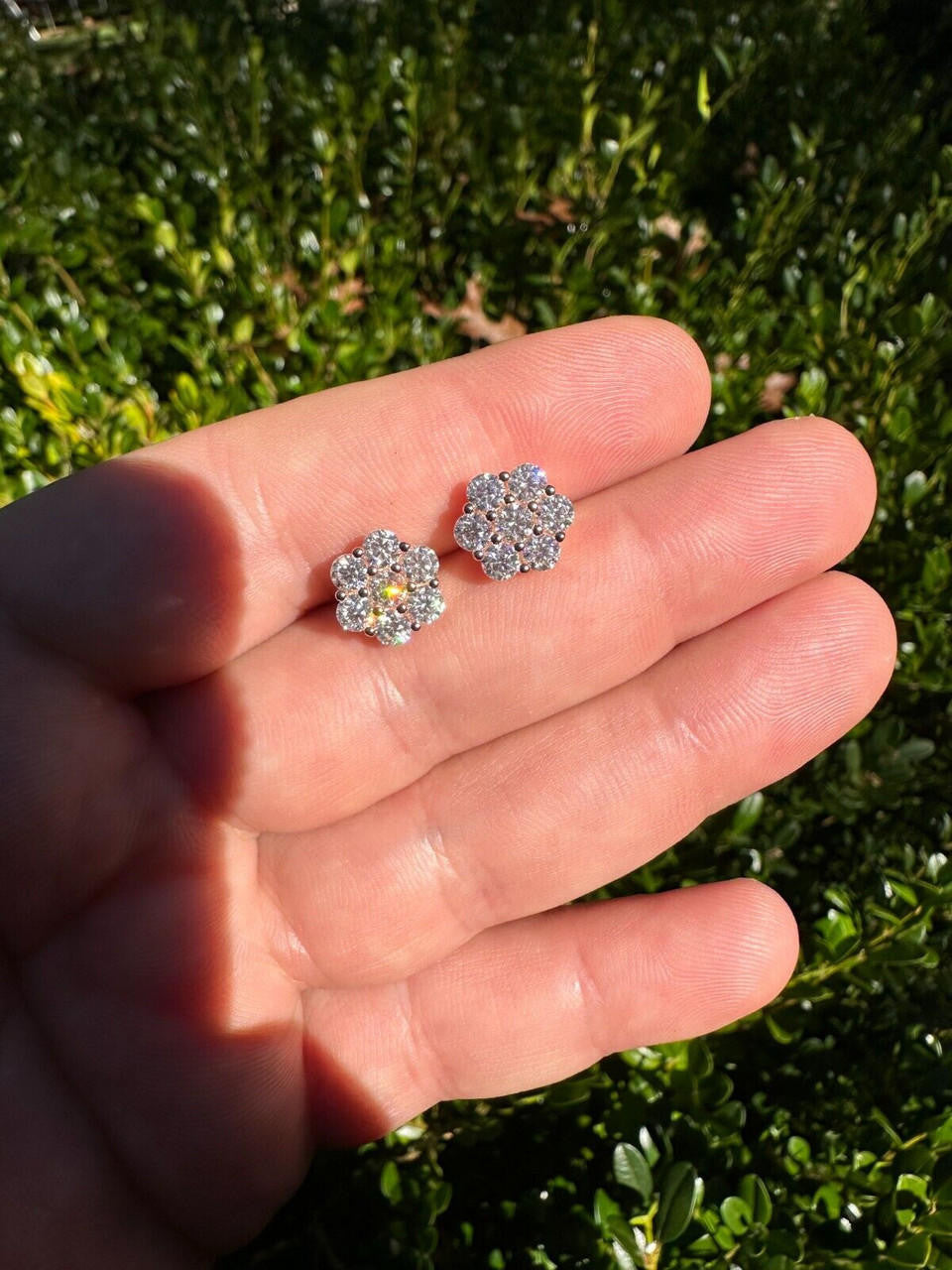 MOISSANITE Cluster Iced Out Honeycomb Set Earrings - 14k Rose Gold Vermeil 925 Silver - 6mm -11mm