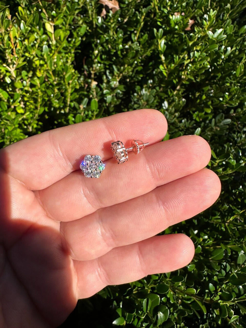 MOISSANITE Cluster Iced Out Honeycomb Set Earrings - 14k Rose Gold Vermeil 925 Silver - 6mm -11mm