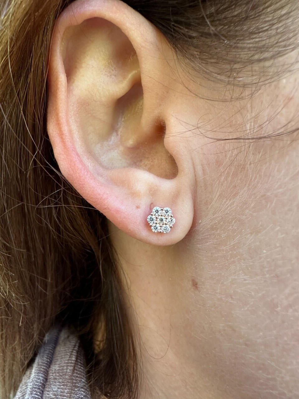 MOISSANITE Cluster Iced Out Honeycomb Set Earrings - 14k Rose Gold Vermeil 925 Silver - 6mm -11mm