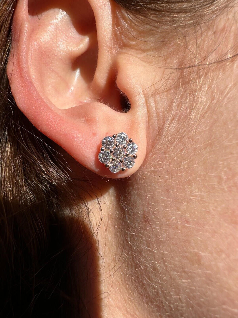 MOISSANITE Cluster Iced Out Honeycomb Set Earrings - 14k Rose Gold Vermeil 925 Silver - 6mm -11mm