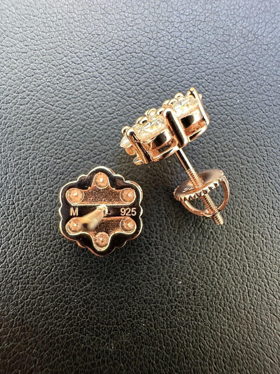 MOISSANITE Cluster Iced Out Honeycomb Set Earrings - 14k Rose Gold Vermeil 925 Silver - 6mm -11mm