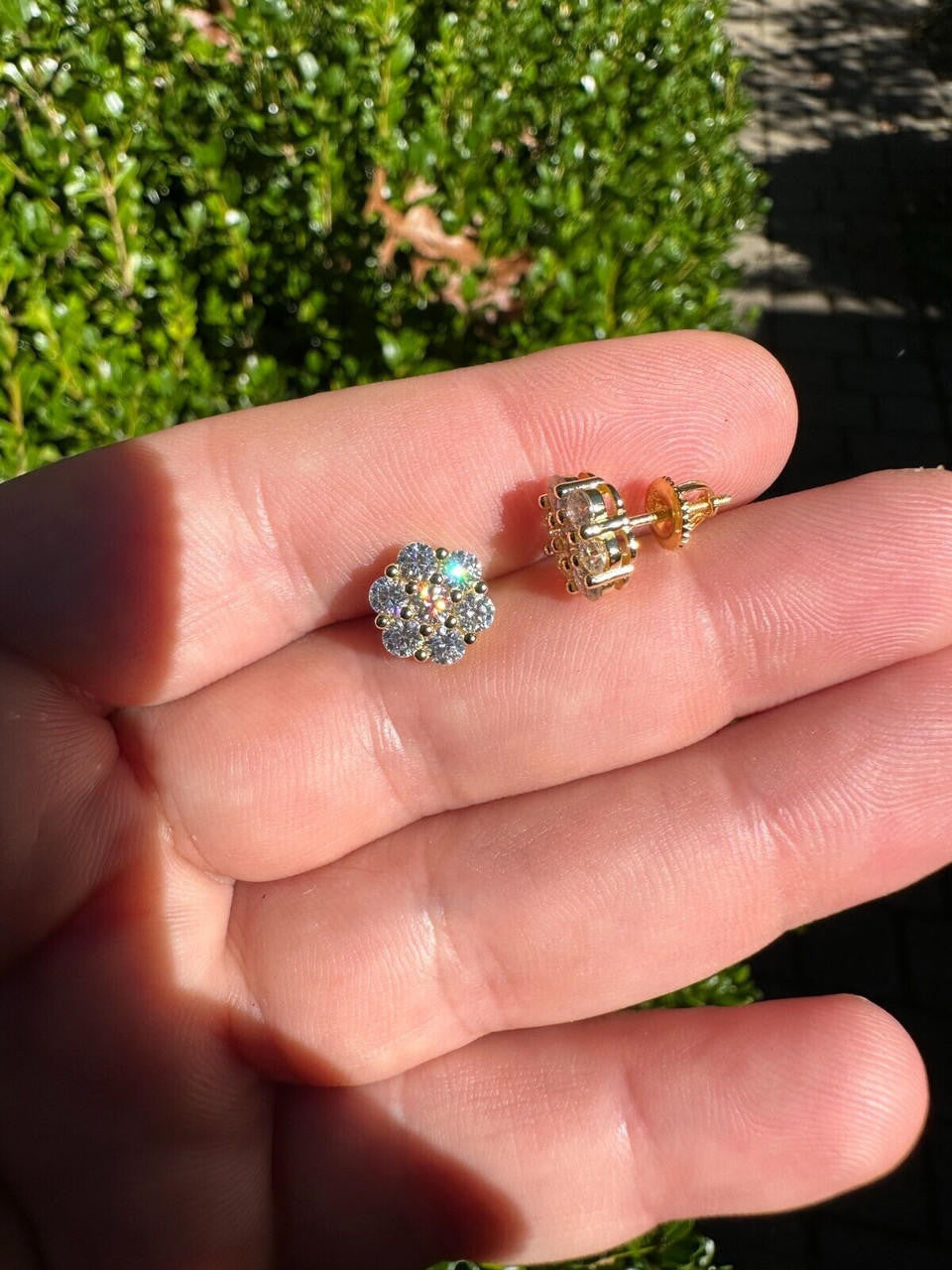 MOISSANITE Cluster Iced Out Honeycomb Set Earrings - 14k Gold Vermeil 925 Silver - 6mm -11mm