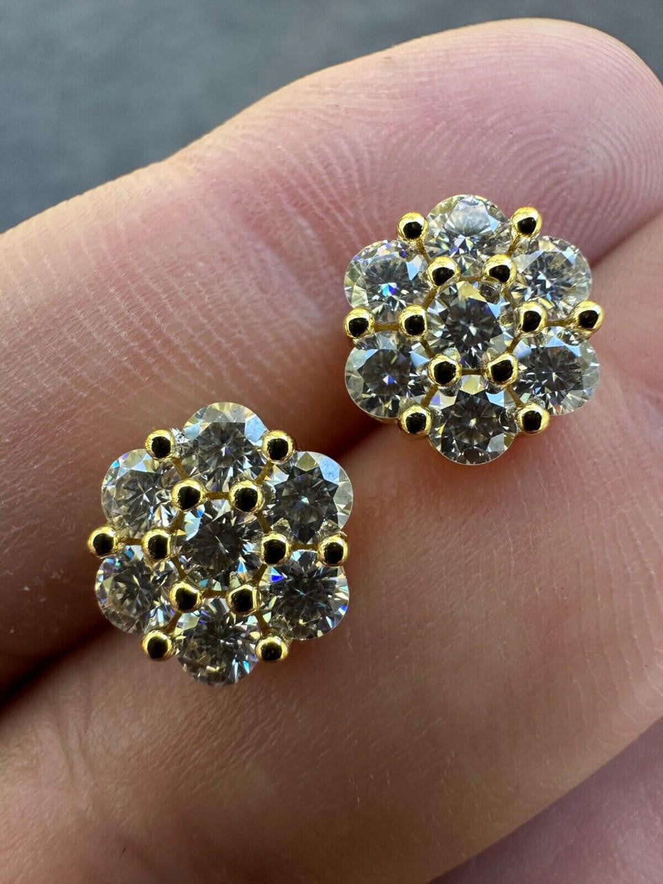 MOISSANITE Cluster Iced Out Honeycomb Set Earrings - 14k Gold Vermeil 925 Silver - 6mm -11mm
