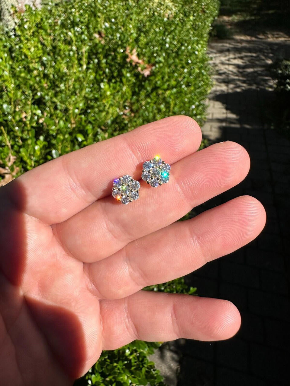 MOISSANITE Cluster Iced Out Honeycomb Set Earrings - 14k Gold Vermeil 925 Silver - 6mm -11mm