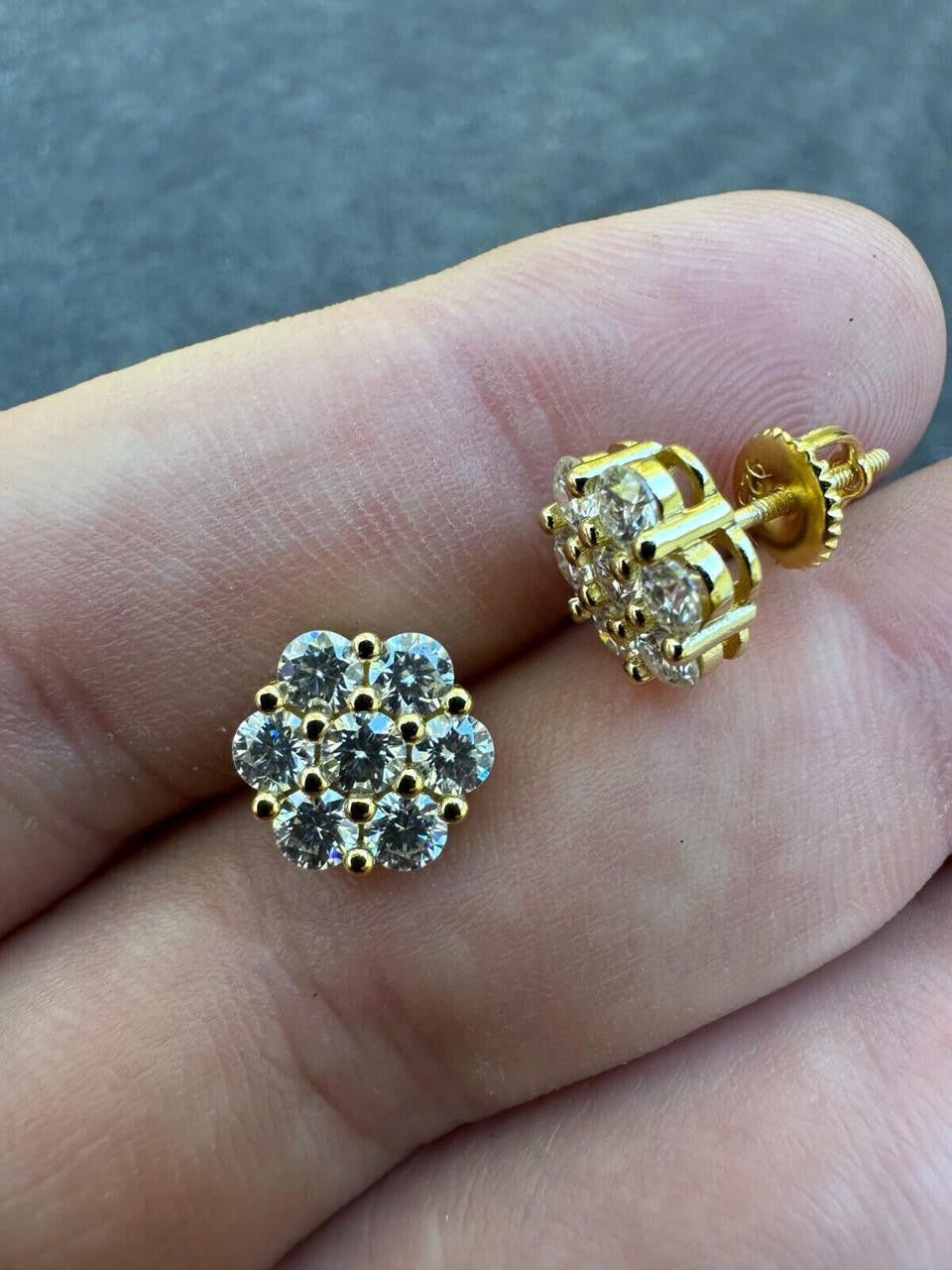 MOISSANITE Cluster Iced Out Honeycomb Set Earrings - 14k Gold Vermeil 925 Silver - 6mm -11mm