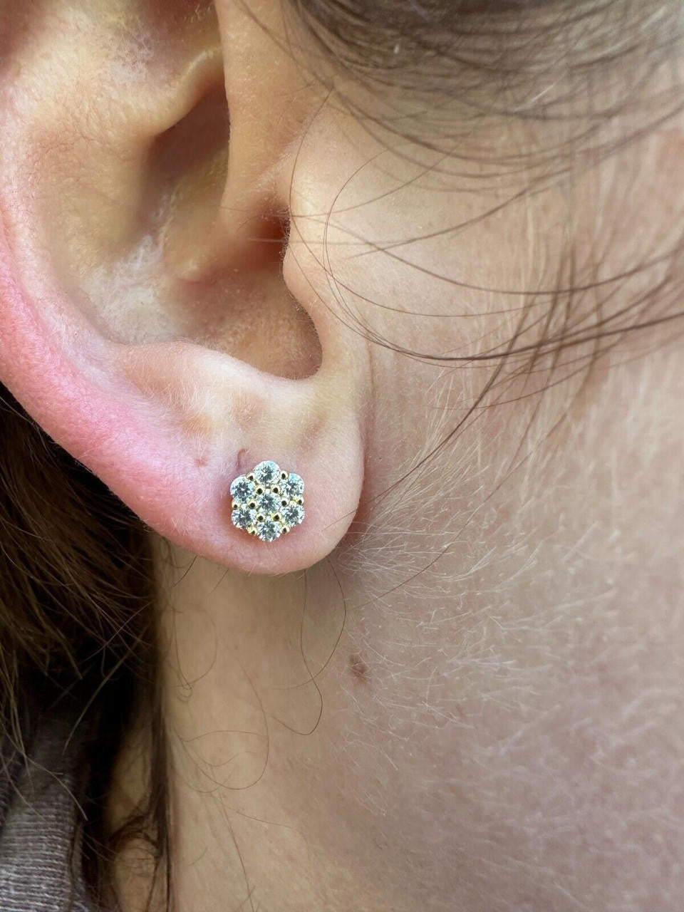 MOISSANITE Cluster Iced Out Honeycomb Set Earrings - 14k Gold Vermeil 925 Silver - 6mm -11mm
