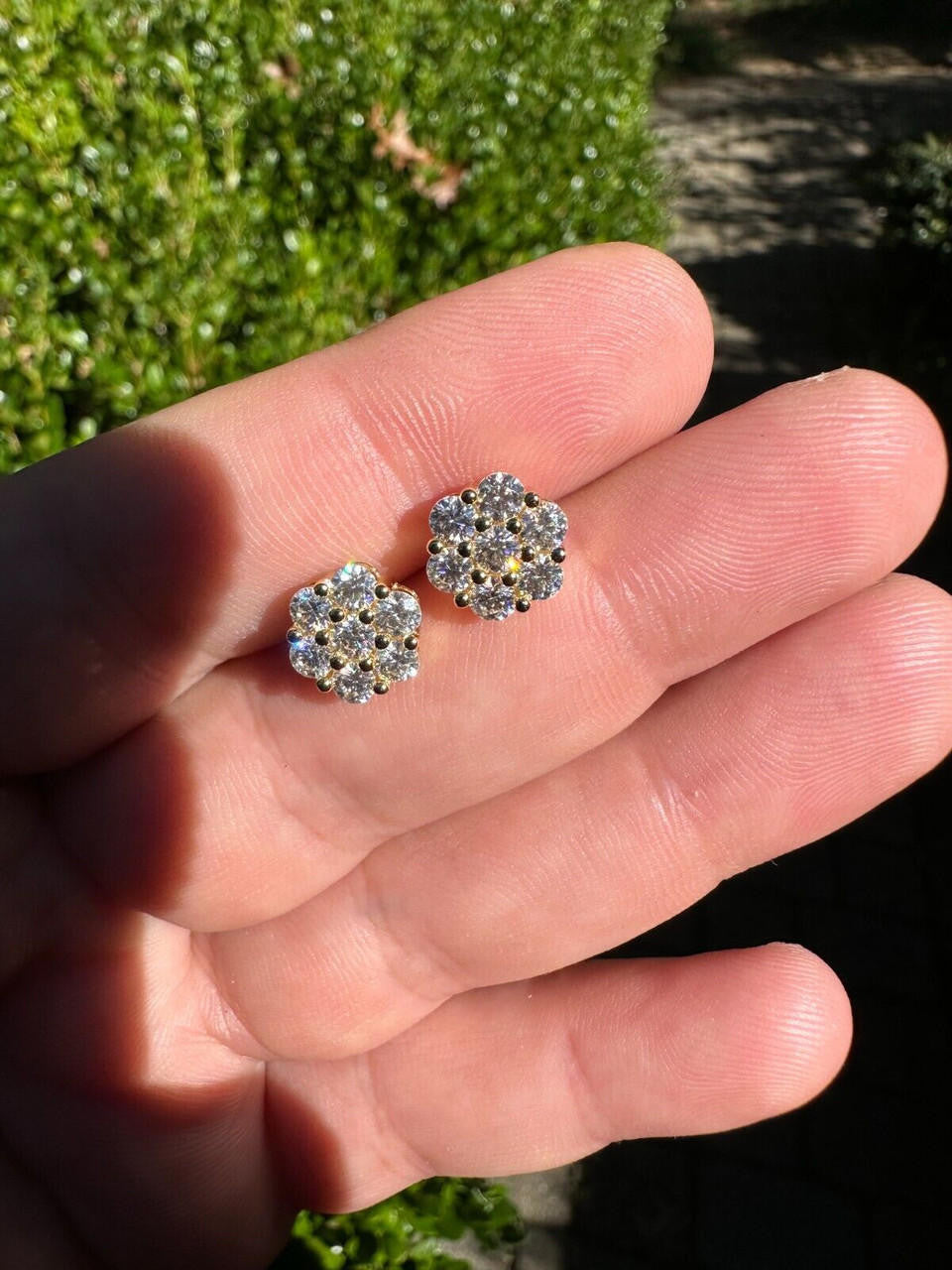 MOISSANITE Cluster Iced Out Honeycomb Set Earrings - 14k Gold Vermeil 925 Silver - 6mm -11mm