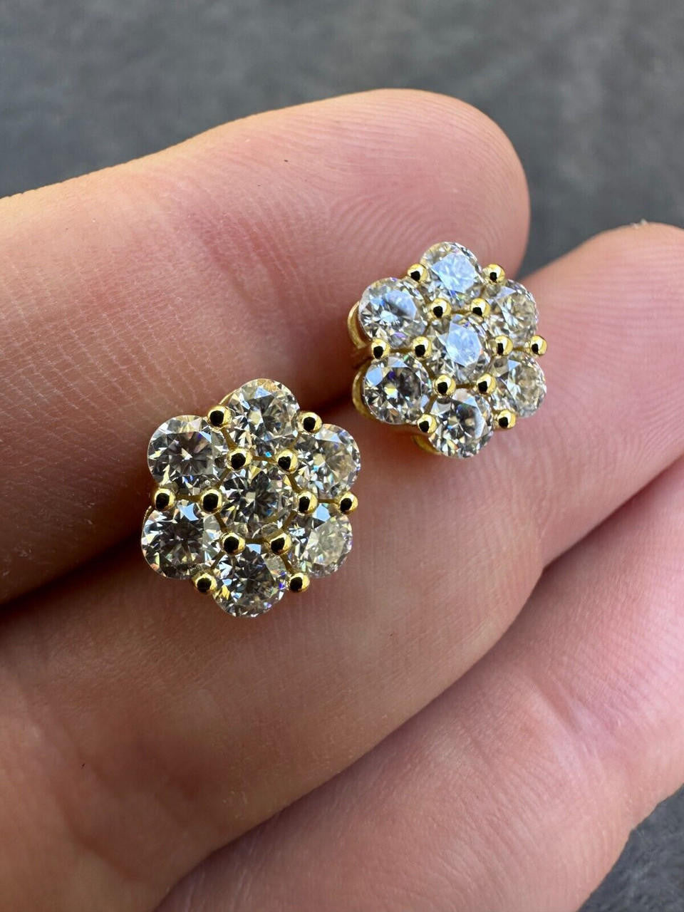 MOISSANITE Cluster Iced Out Honeycomb Set Earrings - 14k Gold Vermeil 925 Silver - 6mm -11mm