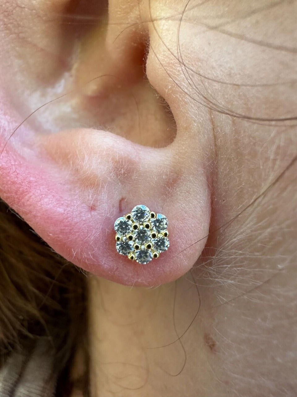 MOISSANITE Cluster Iced Out Honeycomb Set Earrings - 14k Gold Vermeil 925 Silver - 6mm -11mm