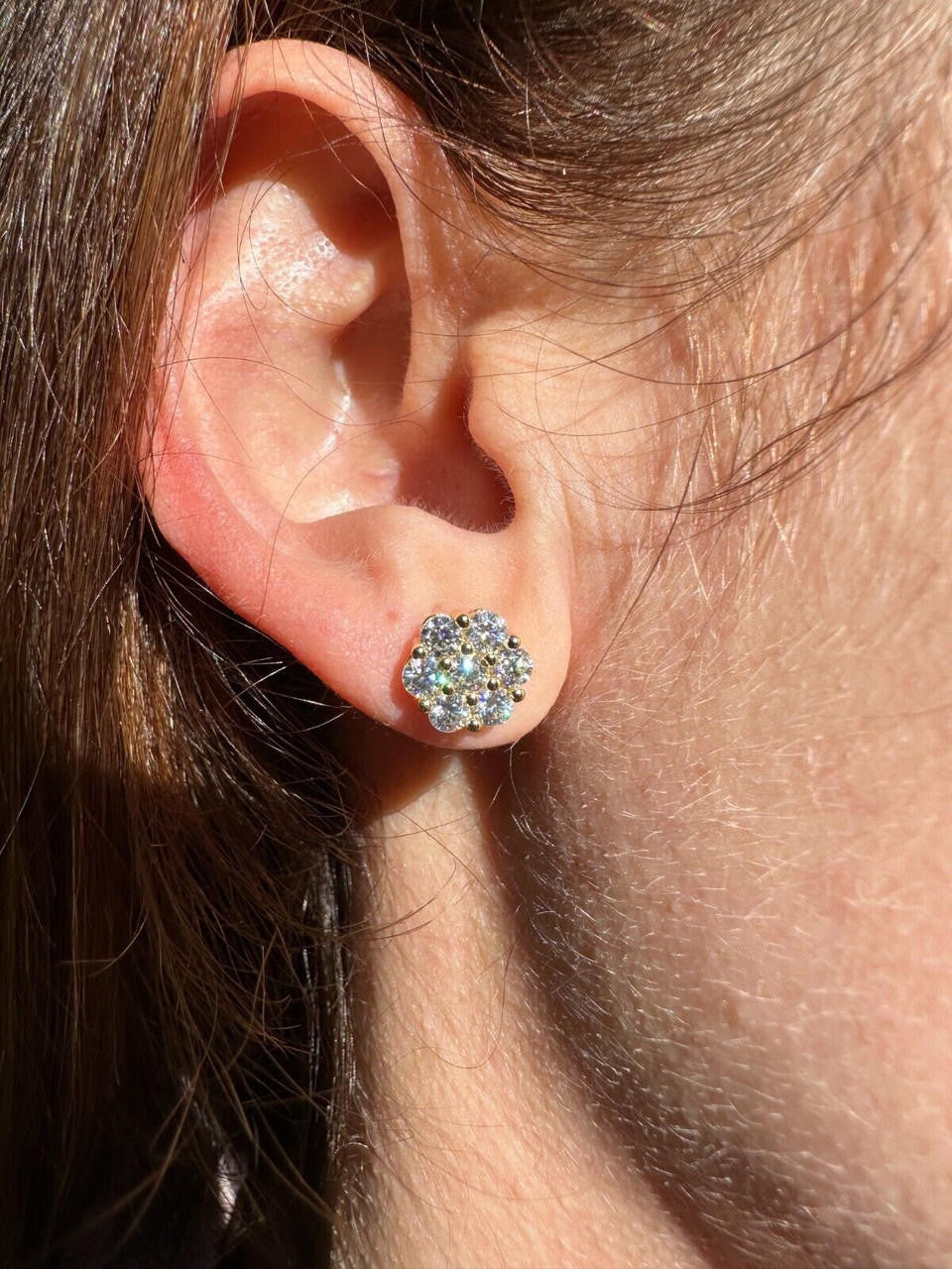 MOISSANITE Cluster Iced Out Honeycomb Set Earrings - 14k Gold Vermeil 925 Silver - 6mm -11mm