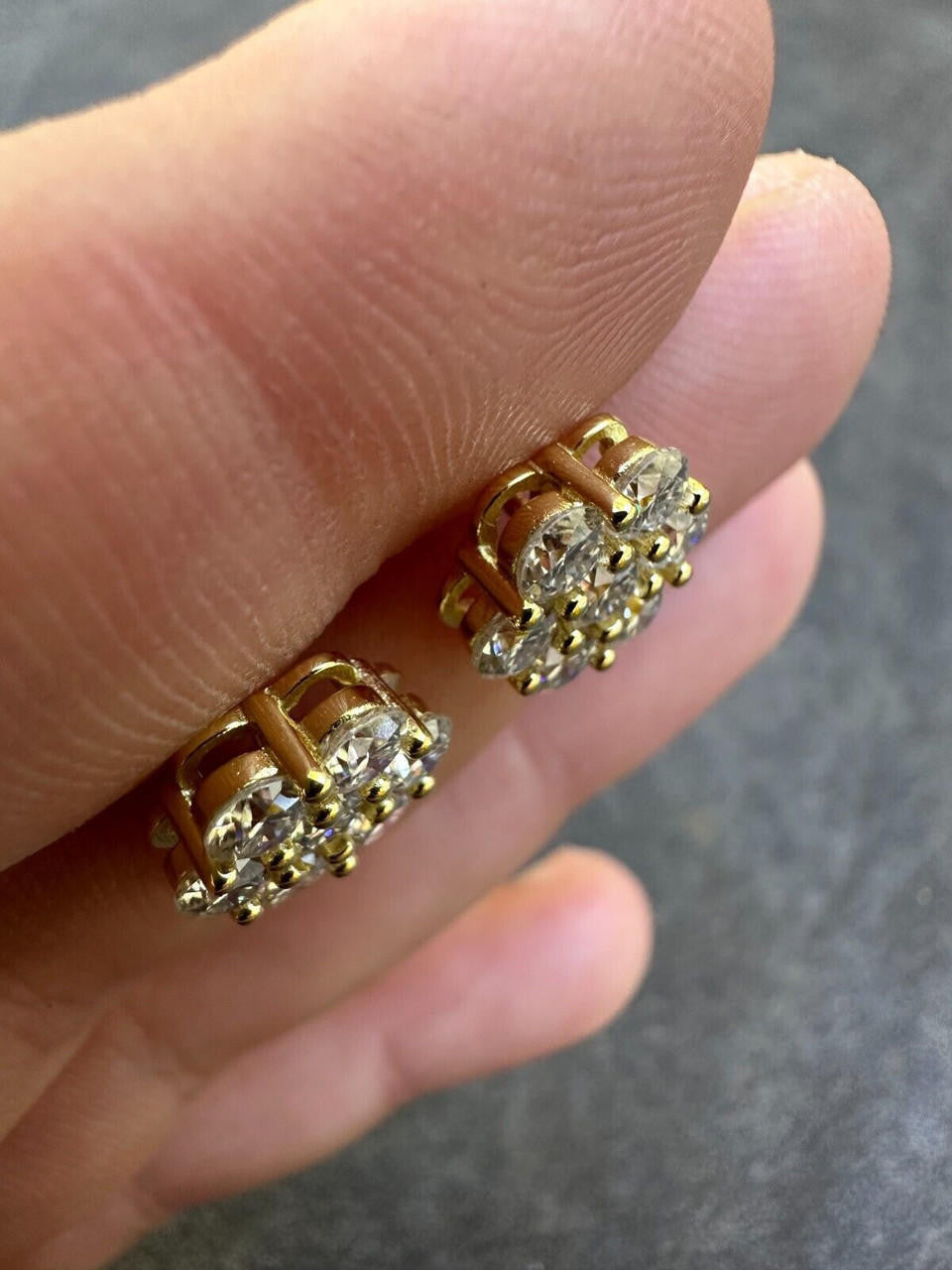 MOISSANITE Cluster Iced Out Honeycomb Set Earrings - 14k Gold Vermeil 925 Silver - 6mm -11mm