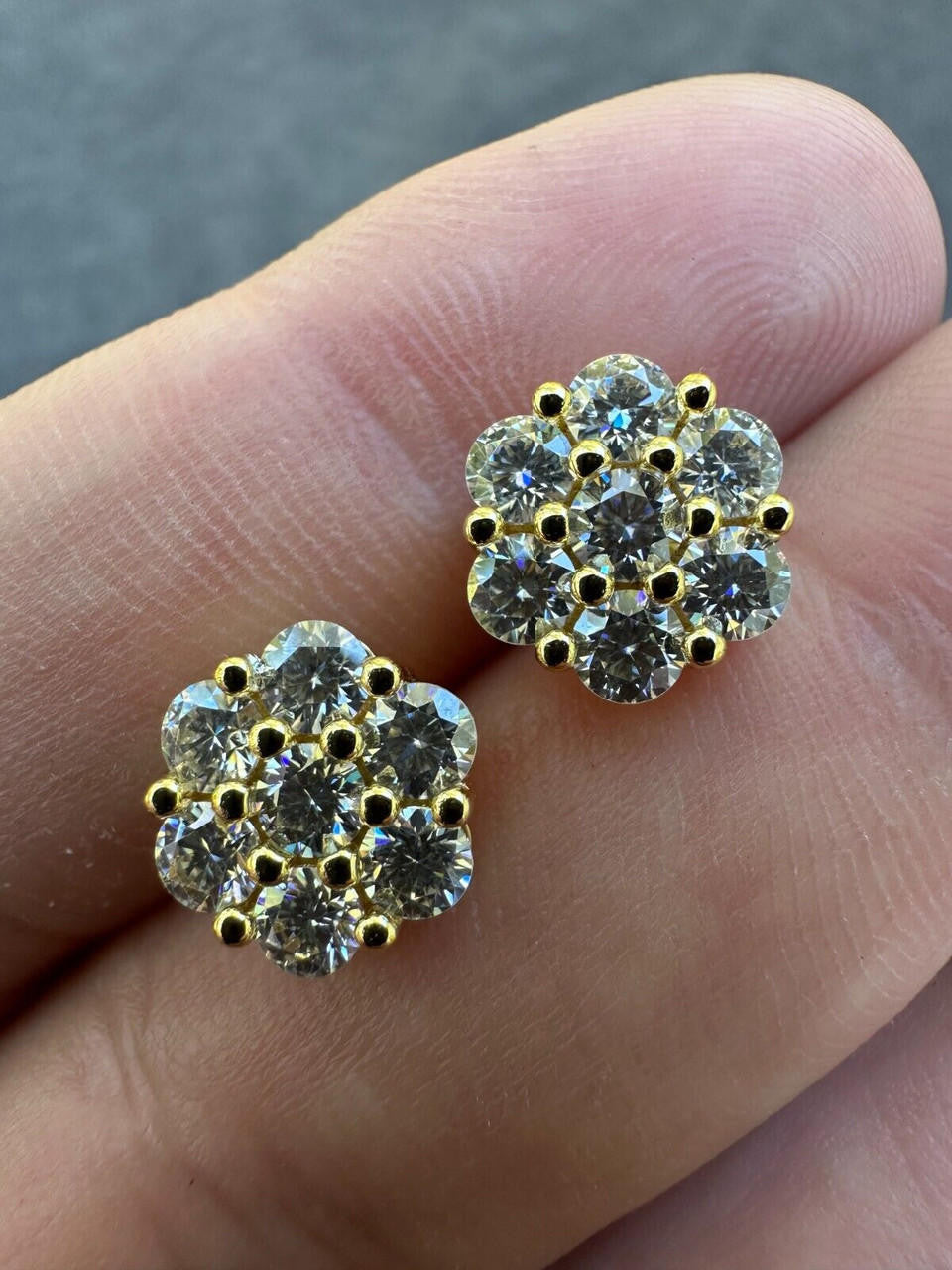 MOISSANITE Cluster Iced Out Honeycomb Set Earrings - 14k Gold Vermeil 925 Silver - 6mm -11mm