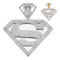 MOISSANITE SUPERMAN Superhero Pendant - 14k Gold Vermeil Or 925 Silver - Medium 2"