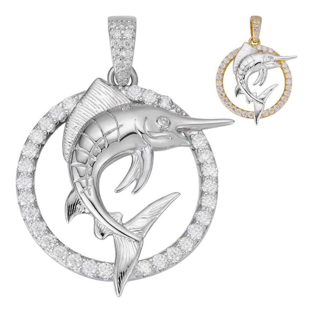 MOISSANITE Swordfish Marlin Iced Out Pendant - 14k Gold Vermeil Or 925 Silver - Small 1.25"