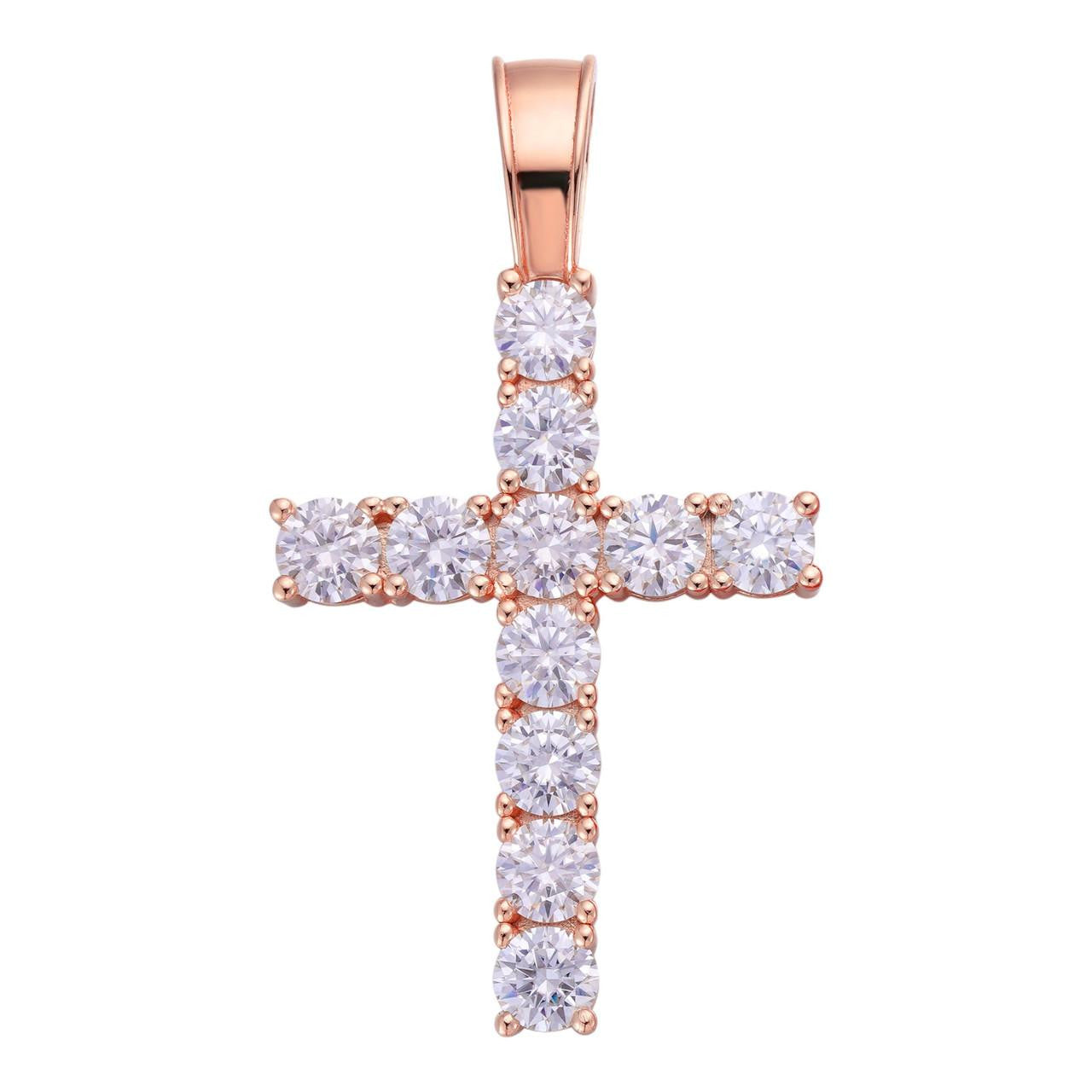 MOISSANITE Tennis Cross - 14k Rose Vermeil 925 Silver  - 5 Sizes 0.75"-2.25"