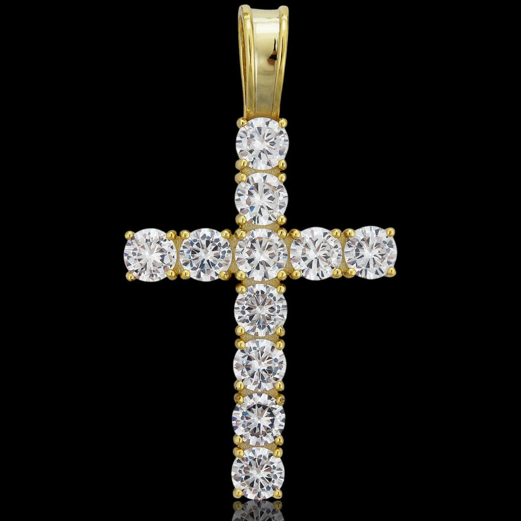 MOISSANITE Tennis Cross Pendant - 10k Gold - 0.5"-1.75"