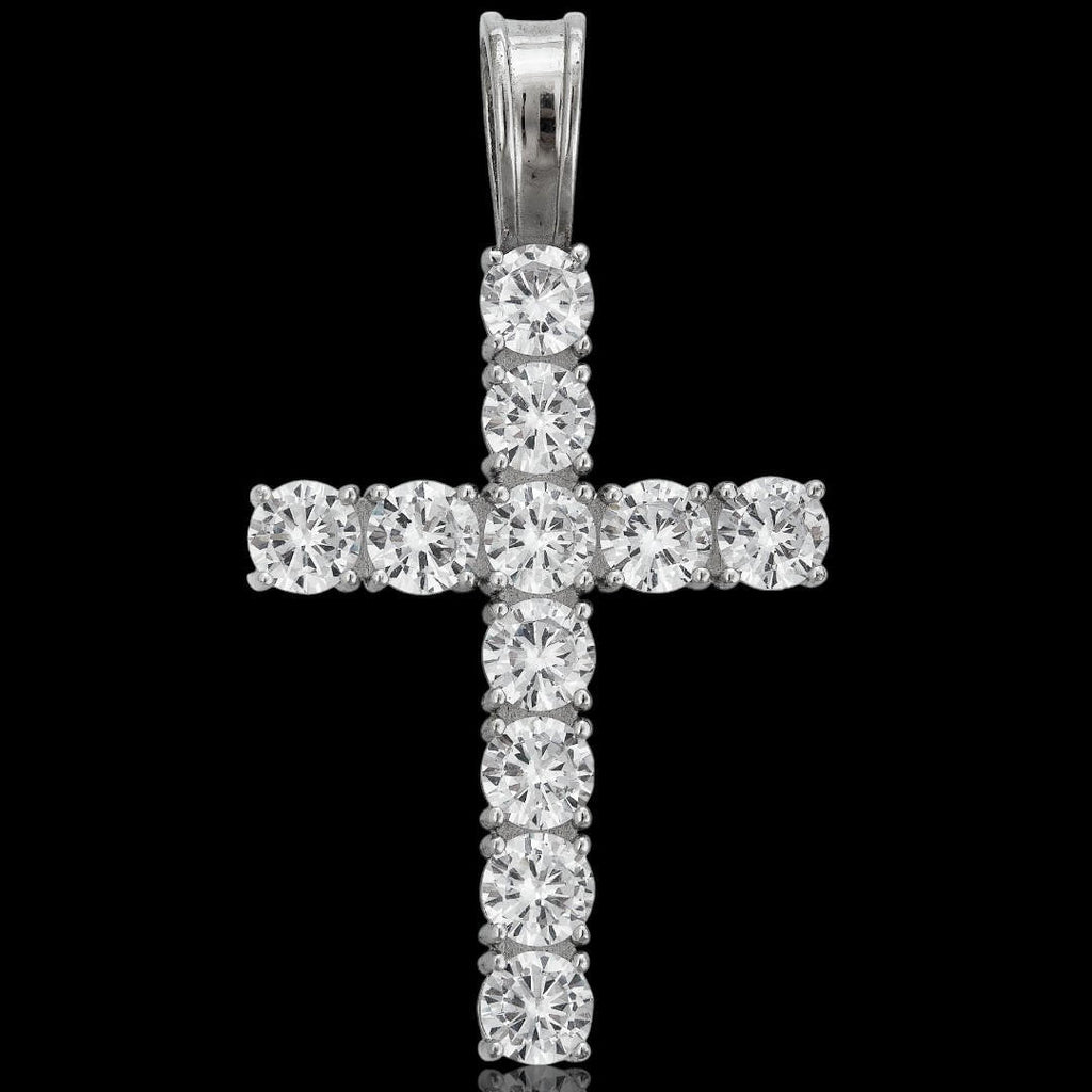 MOISSANITE Tennis Cross Pendant - 10k White Gold - 0.5"-1.75"