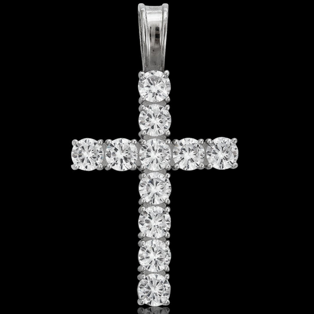 MOISSANITE Tennis Cross Pendant - 10k White Gold - 0.5"-1.75"