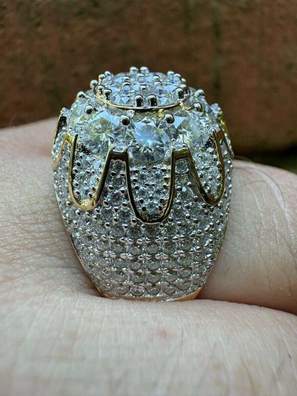 MOISSANITE The Dapper Don Large Stone Iced Out Ring - 14k Gold Vermeil 925 Silver