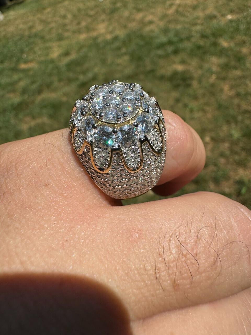MOISSANITE The Dapper Don Large Stone Iced Out Ring - 14k Gold Vermeil 925 Silver