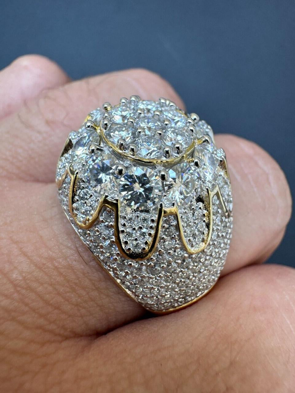MOISSANITE The Dapper Don Large Stone Iced Out Ring - 14k Gold Vermeil 925 Silver