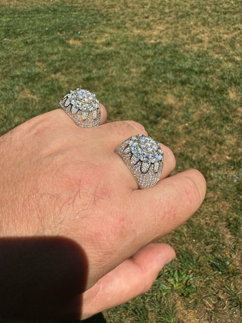 MOISSANITE The Dapper Don Large Stone Iced Out Ring - 14k Gold Vermeil 925 Silver