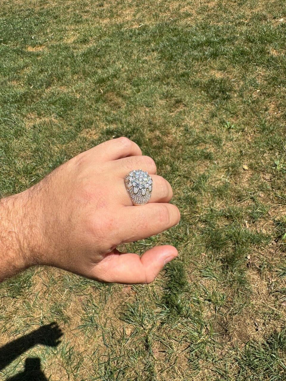 MOISSANITE The Dapper Don Large Stone Iced Out Ring - 14k Gold Vermeil 925 Silver