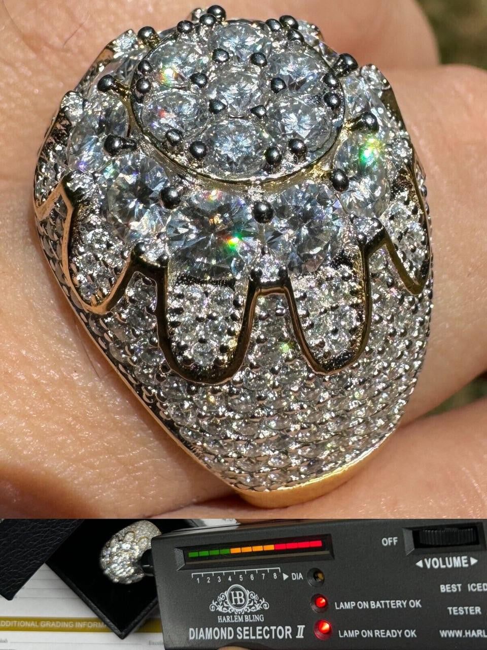 MOISSANITE The Dapper Don Large Stone Iced Out Ring - 14k Gold Vermeil 925 Silver