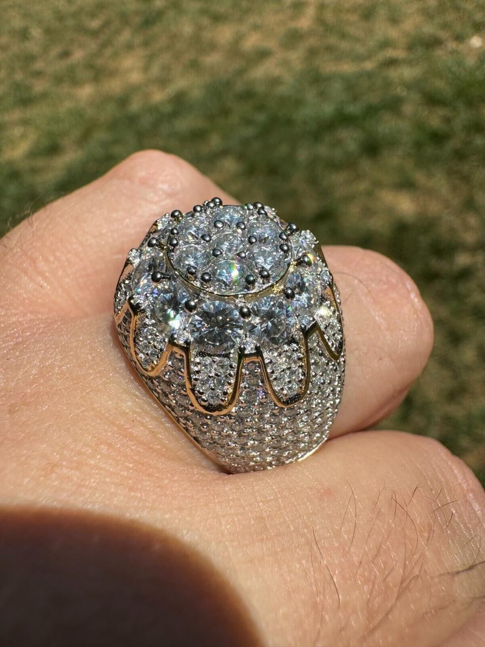 MOISSANITE The Dapper Don Large Stone Iced Out Ring - 14k Gold Vermeil 925 Silver